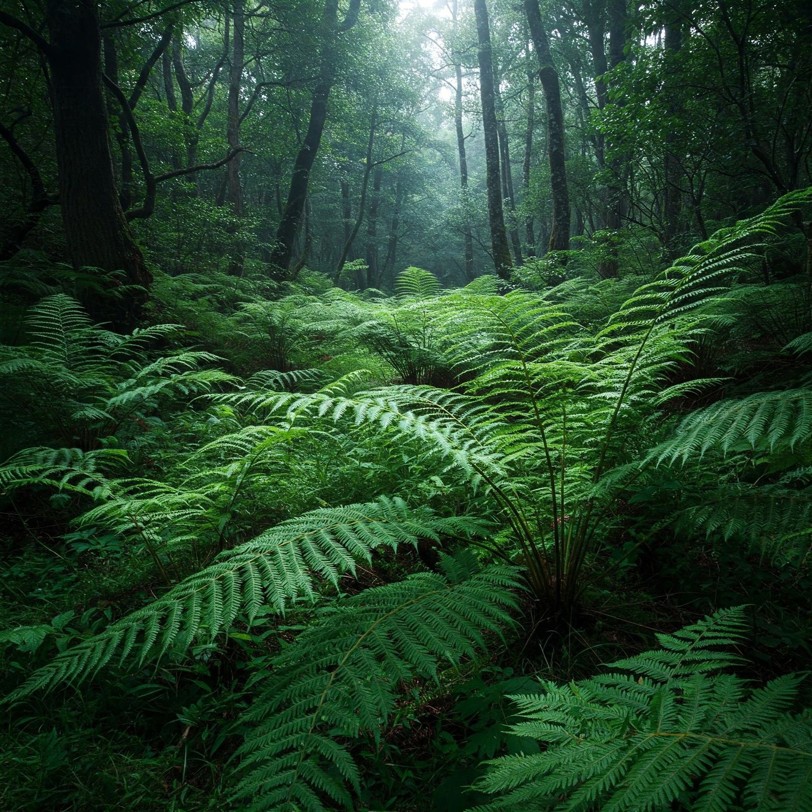 Bosque de helechos, fuente de alimento de los herbívoros.