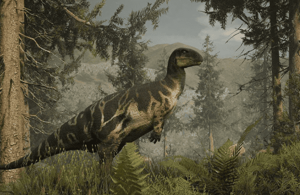 Imagen de un Camptosaurus en el bosque.