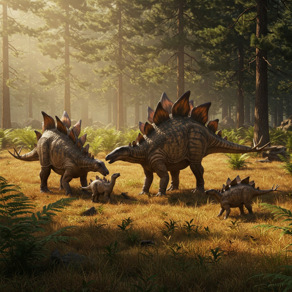 Imagen de una familia de Stegosaurus