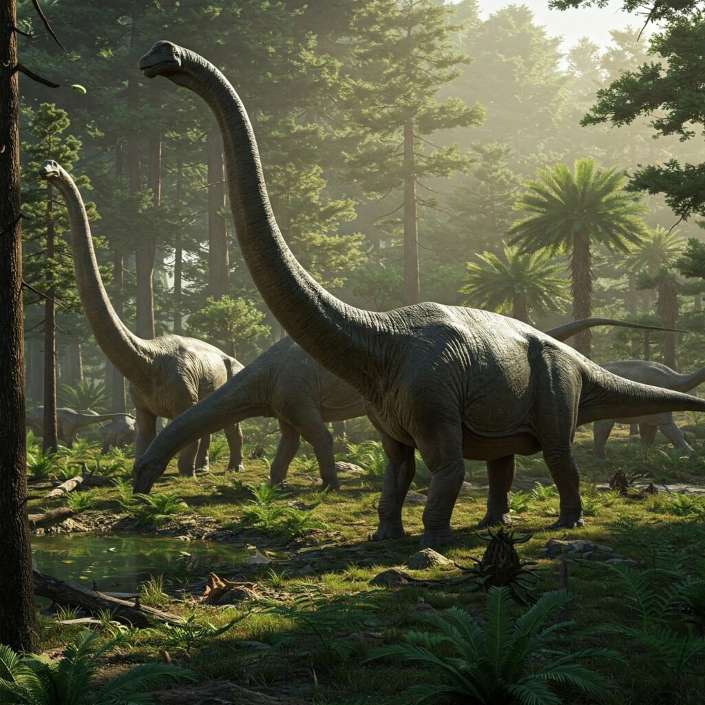 Imagen de una manada de Brachiosaurus