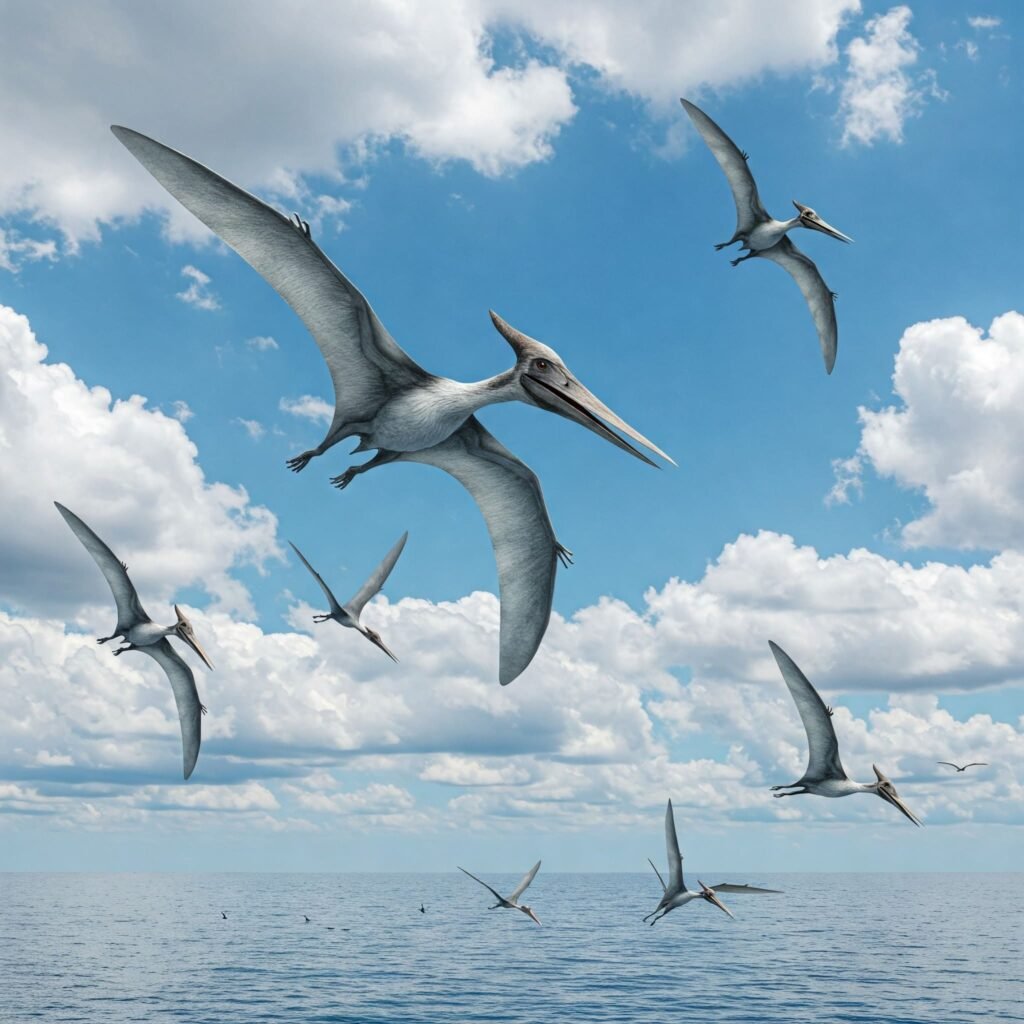 Imagen de una bandada de pteranodones