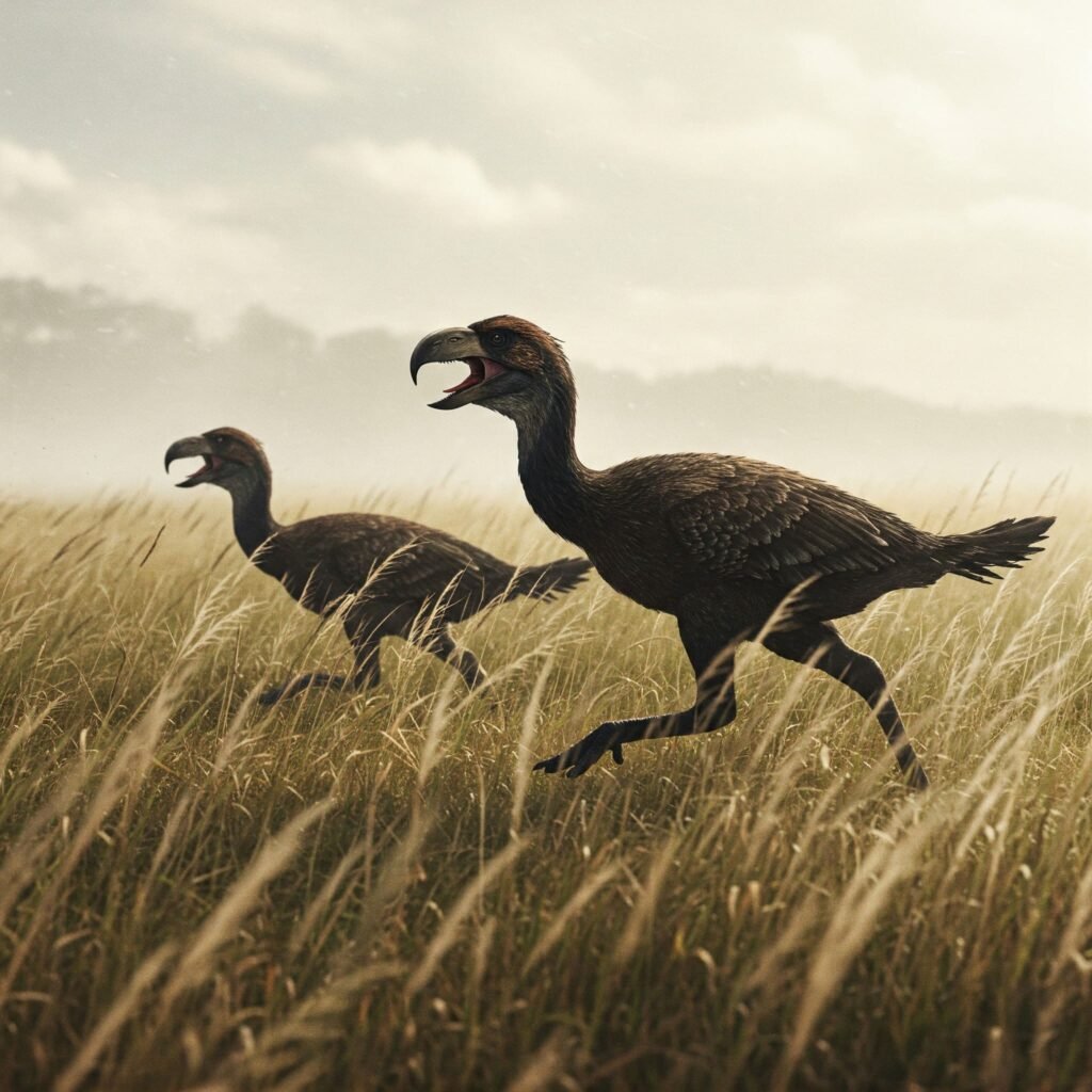 Aves del terror en una pradera