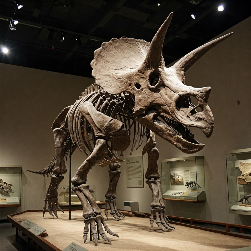Esqueleto del dinosaurio Triceratops, descubierto durante la Guerra de los Huesos