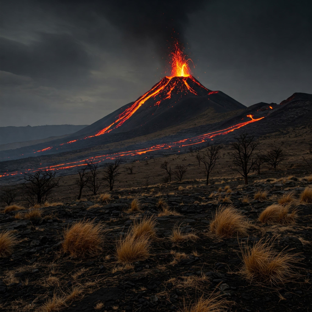 Imagen de un volcán en erupción, que provocó la extinción de la vida del Período Triásico.